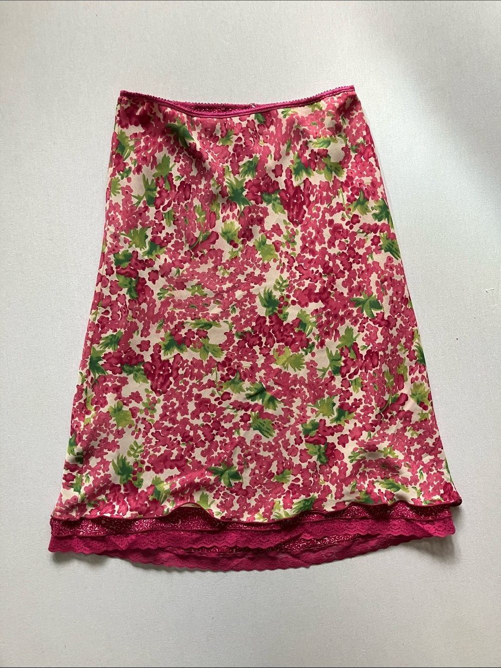 Reversible Pink Floral Midi Skirt with lace trim